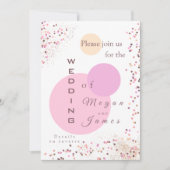 ピンクの紙吹雪結婚円 招待状 (正面)