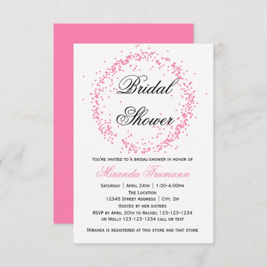 ピンクの紙吹雪- 3x5ブライダルシャワーの招待状 招待状 (正面/裏面)