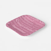 ピンクの紙皿にプリントされた結婚祝いメッセージ ペーパープレート (傾斜あり)