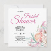 ピンクの素朴なグリーンの洗練されたウェディング ブライダルシャワー 招待状 (正面)