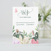 ピンクの素朴なバラフローラ応答カード 出欠カード (スタンド正面)