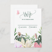 ピンクの素朴なバラフローラ応答カード 出欠カード (正面/裏面)