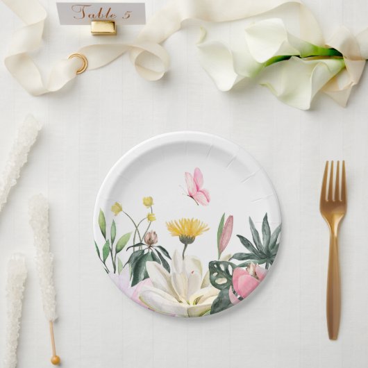 ピンクの素朴なバラフローラ ペーパープレート (ウェディング)