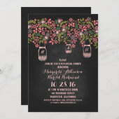 ピンクの素朴なメイソンジャー 黒板 リハーサルディナー 招待状 (正面/裏面)