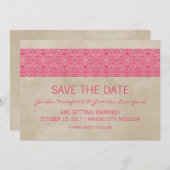 ピンクの素朴なレースのSave the Date招待状 招待状 (正面/裏面)
