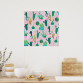 ピンクの素朴な南西部サボテン植物 ポスター (キッチン)