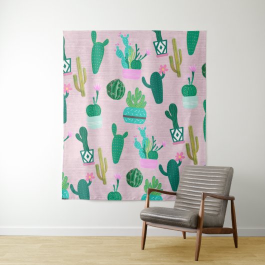 ピンクの素朴な南西部風のサボテン植物 タペストリー (インサイチュ)