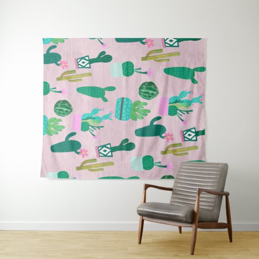 ピンクの素朴な南西部風のサボテン植物 タペストリー (インサイチュ(横))