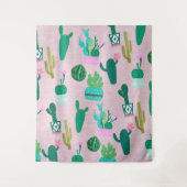 ピンクの素朴な南西部風のサボテン植物 タペストリー (正面)