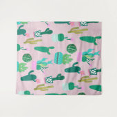 ピンクの素朴な南西部風のサボテン タペストリー (正面(横))