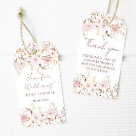ピンクの素朴な小さな野生の花の赤ちゃん女の子シャワー ギフトタグ