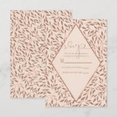 ピンクの素朴な葉のボタニカル グラムチック ウェディング 出欠カード (正面/裏面)