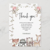 ピンクの素朴ウッドランド赤ちゃんシャワーサンキューカード 招待状 (正面/裏面)