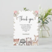 ピンクの素朴ウッドランド赤ちゃんシャワーサンキューカード 招待状 (スタンド正面)