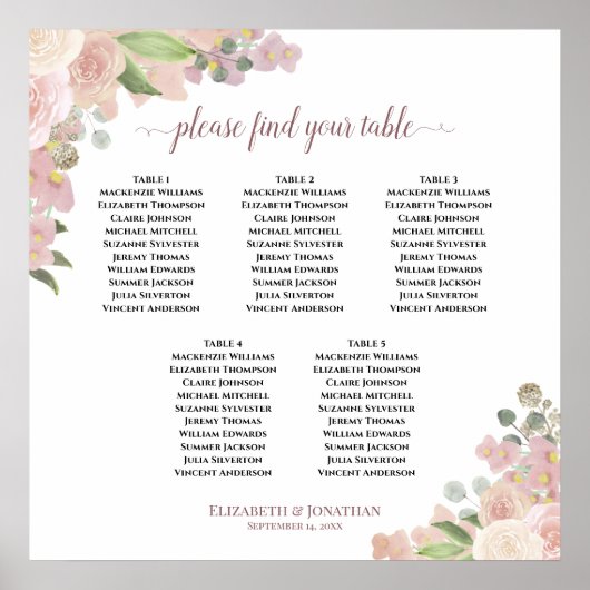 ピンクの素朴バラの結婚シート表5 ポスター (正面)