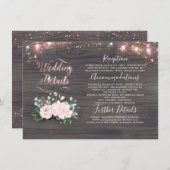 ピンクの素朴フローラ国の結婚式 エンクロージャーカード (正面/裏面)