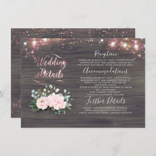 ピンクの素朴フローラ国の結婚式 エンクロージャーカード (正面/裏面)