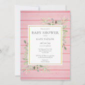 ピンクの素朴木の緑の赤ちゃんシャワー 招待状 (正面)
