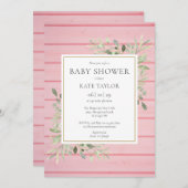 ピンクの素朴木の緑の赤ちゃんシャワー 招待状 (正面/裏面)