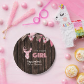 ピンクの素朴格子毛の鹿の赤ちゃんシャワー紙プレート ペーパープレート (パーティー)