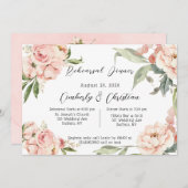 ピンクの素朴水色の牡丹リハーサルディナー 招待状 (正面/裏面)