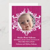 ピンクの素朴渦巻きベビー発表 案内状 (正面/裏面)