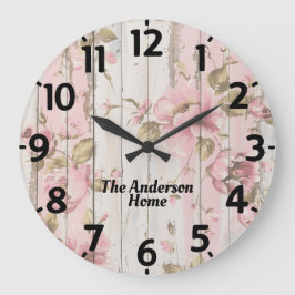 ピンクの素朴花 ラージ壁時計