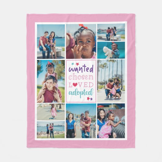 ピンクの紫が指名手配され、愛される養子のコラージュ フリースブランケット (正面)