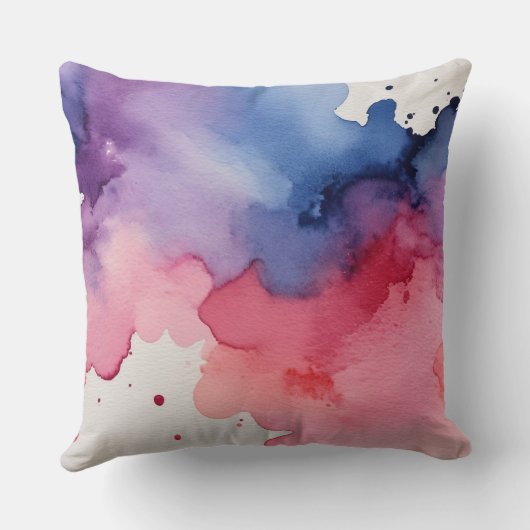 ピンクの紫と青の水色の抽象芸術 クッション (裏面)