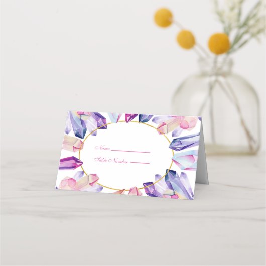 ピンクの紫と黄色の結晶の場所の名前 プレイスカード (正面)