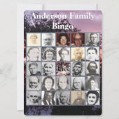 ピンクの紫のサンセット写真を持つファミリービンゴカード (裏面)