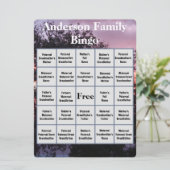 ピンクの紫のサンセット写真を持つファミリービンゴカード (スタンド正面)