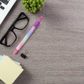 ピンクの紫のドリップカスタムのモノグラム名 黒ボールペン