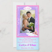 ピンクの紫のファンタジーおとぎ結婚り話の写真カード サンキューカード (正面)