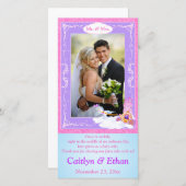 ピンクの紫のファンタジーおとぎ結婚り話の写真カード サンキューカード (正面/裏面)