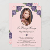 ピンクの紫のフローラ写真を愛の記憶に 招待状 (正面/裏面)