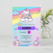 ピンクの紫のユニコーンの誕生日の招待状 招待状 (スタンド正面)
