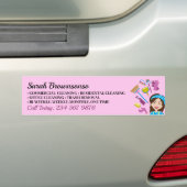 ピンクの紫の清掃スタッフの女性の漫画のクリーニング バンパーステッカー (車上)