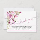 ピンクの紫の花と台本の葬儀で写真 サンキューカード (正面)
