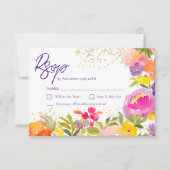 ピンクの紫の金ゴールド夏のフローラ水色 出欠カード (正面)