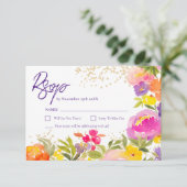 ピンクの紫の金ゴールド夏のフローラ水色 出欠カード (スタンド正面)