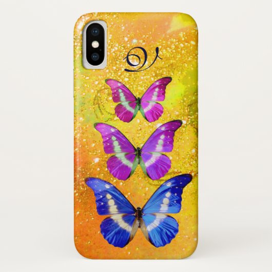 ピンクの紫の青い蝶の金ゴールド黄色 Case-Mate iPhoneケース (裏面)