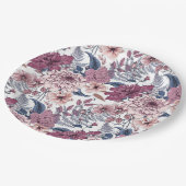 ピンクの紫シダの植物花模様石板ブルー ペーパープレート (アングル)