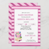 ピンクの紫フクロウが本の赤ちゃんシャワーを持参 招待状 (正面/裏面)