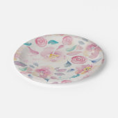 ピンクの紫色および青の花パターン ペーパープレート (アングル)