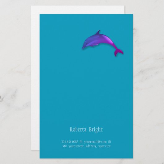 ピンクの紫色のかわいく写実的なイルカ 便箋 (正面/裏面)