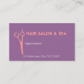 ピンクの紫色のガーリーなせん断のガーリーな美容院のスパ 予約カード (裏面)