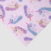 ピンクの紫色のガーリーな水彩画のユニコーンパターン 薄葉紙 (詳細)