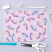 ピンクの紫色のガーリーな水彩画のユニコーンパターン 薄葉紙 (クラフト)
