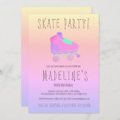 ピンクの紫色のグラデーションでエレガントな菓子16のローラースケート 招待状 (正面/裏面)